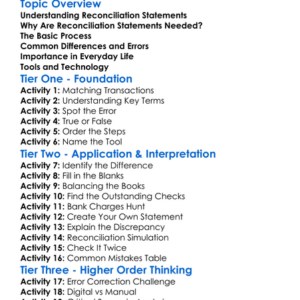 Reconciliation Statements Worksheet Activity Booklet