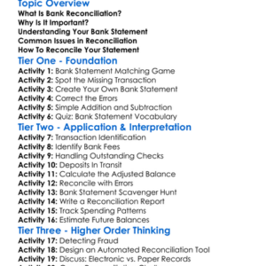 Reconciling A Bank Statement Worksheet Activity Booklet
