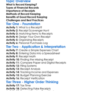 Record Keeping And Receipts Worksheet Activity Booklet