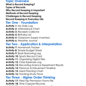 Record Keeping Worksheet Activity Booklet