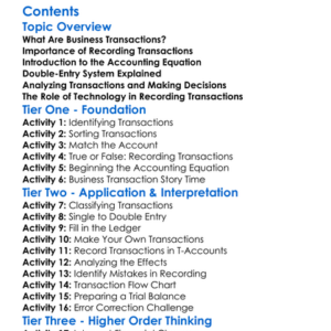 Recording And Analyzing Business Transactions Worksheet Activity Booklet