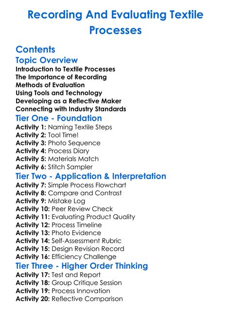 Recording And Evaluating Textile Processes Worksheet Activity Booklet
