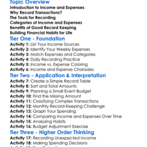 Recording Income And Expenses Worksheet Activity Booklet