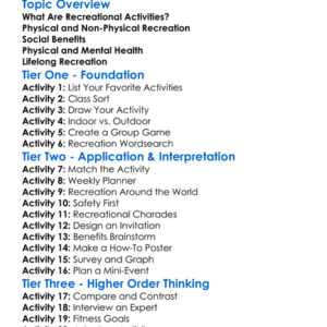 Recreational Activities Worksheet Activity Booklet