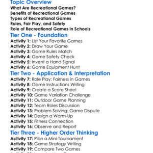 Recreational Games Worksheet Activity Booklet