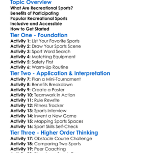 Recreational Sports Worksheet Activity Booklet