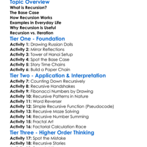Recursion Basics Worksheet Activity Booklet