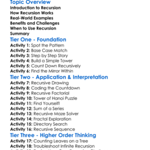 Recursion Fundamentals Worksheet Activity Booklet