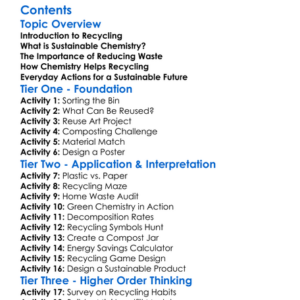 Recycling And Sustainable Chemistry Worksheet Activity Booklet