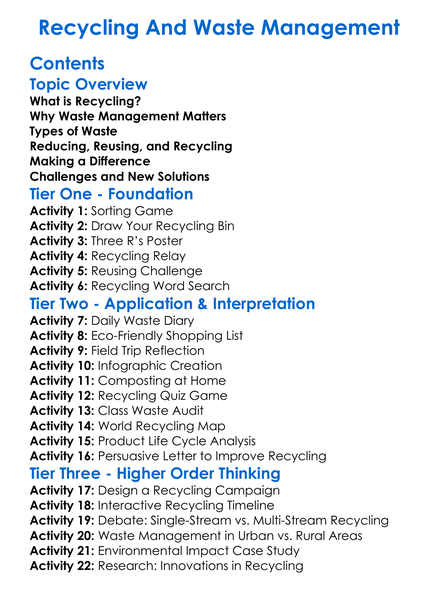 Recycling And Waste Management Worksheet Activity Booklet