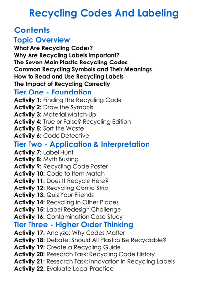 Recycling Codes And Labeling Worksheet Activity Booklet