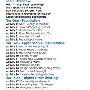 Recycling Engineering Worksheet Activity Booklet