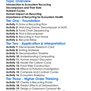 Recycling In Ecosystems Worksheet Activity Booklet