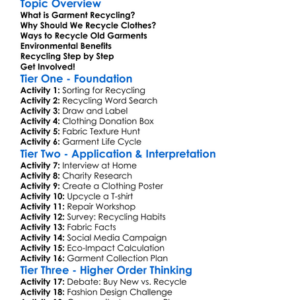 Recycling Old Garments Worksheet Activity Booklet