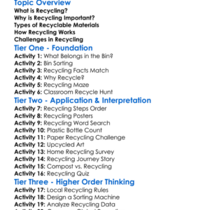 Recycling Processes Worksheet Activity Booklet