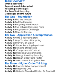 Recycling Technologies Worksheet Activity Booklet