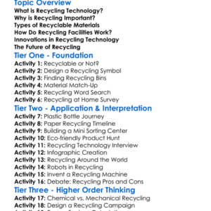 Recycling Technology Worksheet Activity Booklet