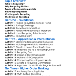 Recycling Worksheet Activity Booklet
