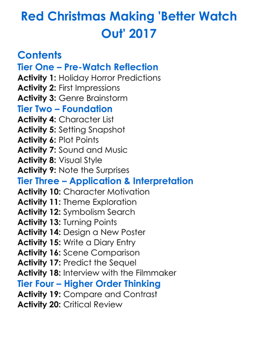 Red Christmas Making Better Watch Out 2017 Worksheet Activity Booklet