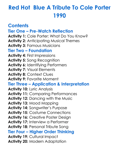 Red Hot Blue A Tribute To Cole Porter 1990 Worksheet Activity Booklet