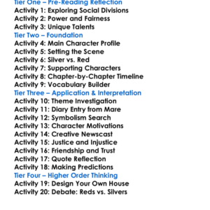 Red Queen Victoria Aveyard Worksheet Activity Booklet