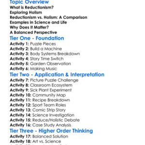 Reductionism And Holism Worksheet Activity Booklet