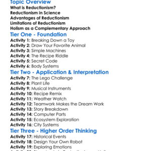 Reductionism Worksheet Activity Booklet