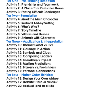 Redwall Series Brian Jacques Worksheet Activity Booklet