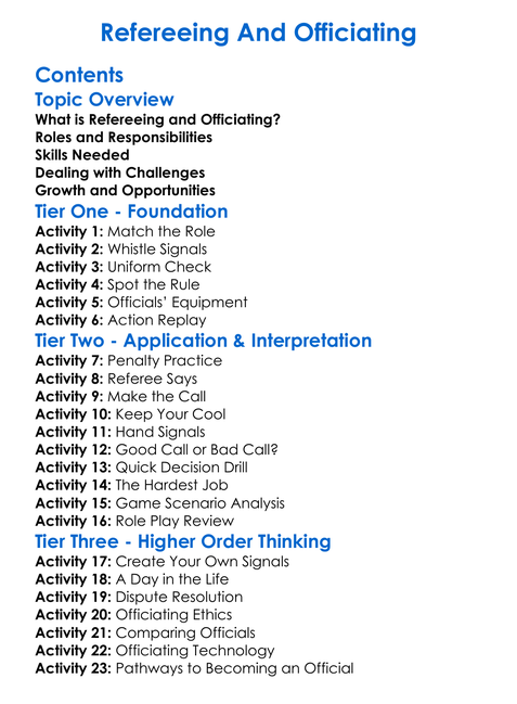 Refereeing And Officiating Worksheet Activity Booklet