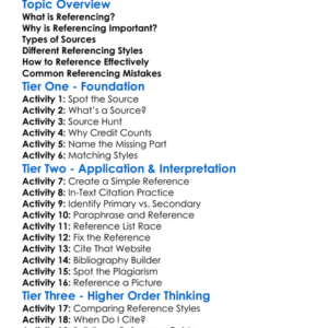Referencing Sources Worksheet Activity Booklet
