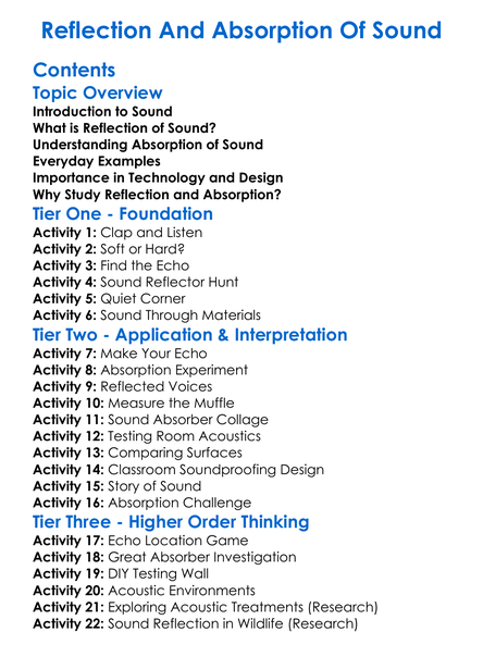 Reflection And Absorption Of Sound Worksheet Activity Booklet
