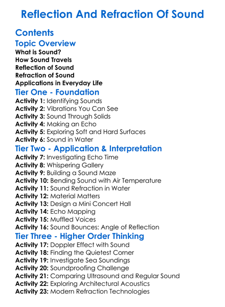 Reflection And Refraction Of Sound Worksheet Activity Booklet