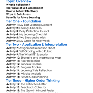 Reflection And Self-Assessment Worksheet Activity Booklet