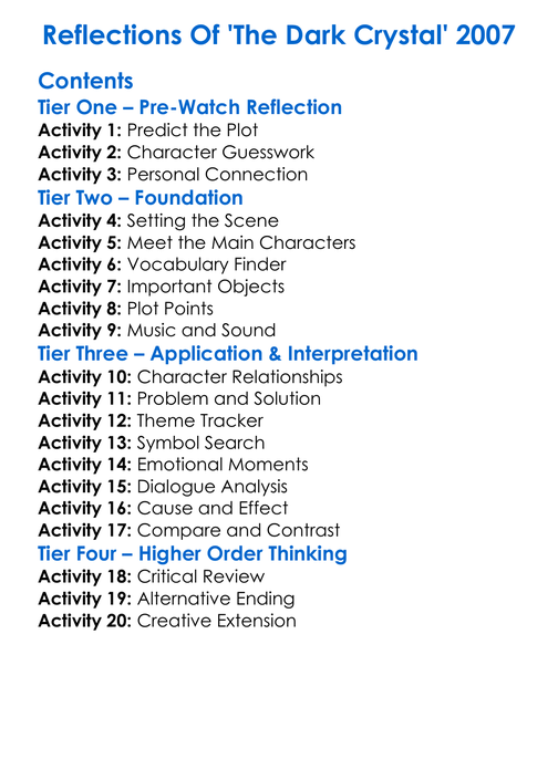 Reflections Of The Dark Crystal 2007 Worksheet Activity Booklet