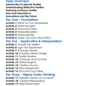 Reflective And Luminous Textiles Worksheet Activity Booklet