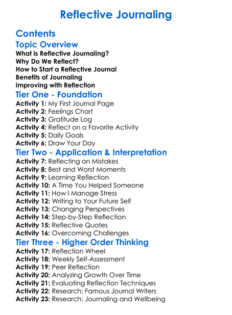 Reflective Journaling Worksheet Activity Booklet