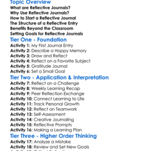 Reflective Journals Worksheet Activity Booklet