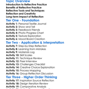 Reflective Practice In Textile Learning Worksheet Activity Booklet
