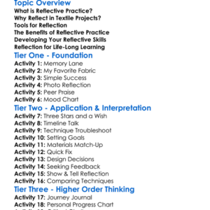 Reflective Practice In Textile Projects Worksheet Activity Booklet