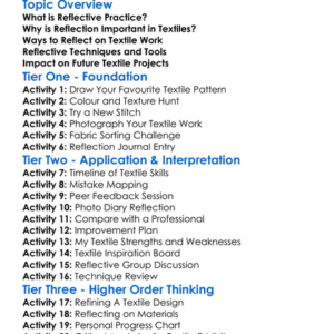 Reflective Practice In Textiles Worksheet Activity Booklet