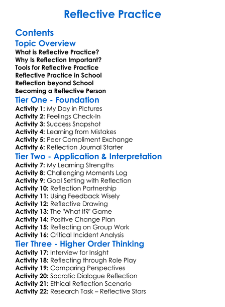 Reflective Practice Worksheet Activity Booklet