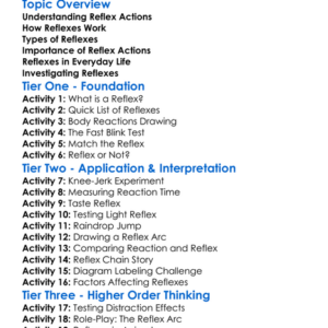 Reflex Actions Worksheet Activity Booklet