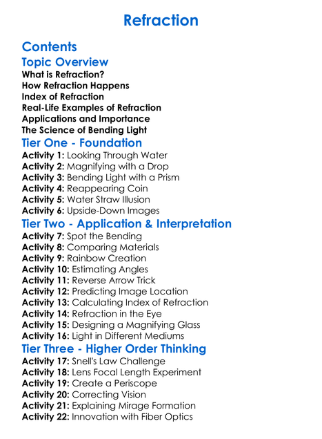 Refraction Worksheet Activity Booklet