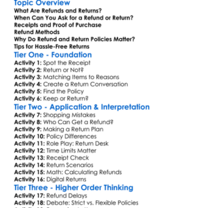 Refunds And Returns Worksheet Activity Booklet