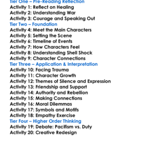 Regeneration Pat Barker Worksheet Activity Booklet