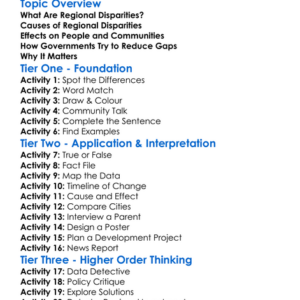Regional Disparities Worksheet Activity Booklet