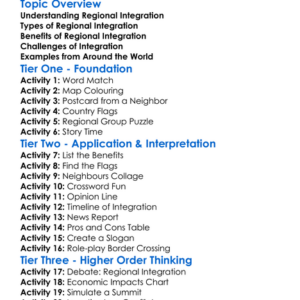 Regional Integration Worksheet Activity Booklet