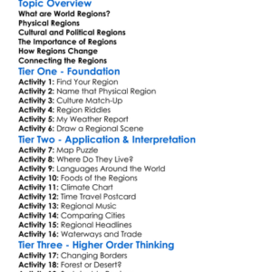 Regions Of The World Worksheet Activity Booklet