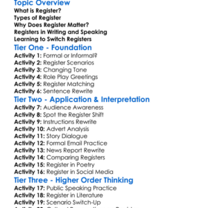 Register Worksheet Activity Booklet