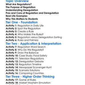 Regulation And Deregulation Worksheet Activity Booklet